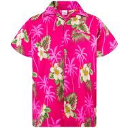 King Kameha Funky Hawaii Kısa Kol Ön Cepli Flower Design Macenta Erkek Gömlek