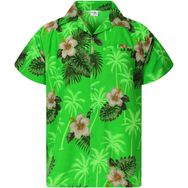 King Kameha Funky Hawaii Kısa Kol Ön Cepli Flower Design Yeşil Erkek Gömlek