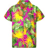 King Kameha Funky Hawaii Kısa Kol Ön Cepli Palmiye Çiçekli Mavi Pineapple Leaves Pembe Erkek Gömlek