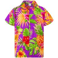 King Kameha Funky Hawaii Kısa Kol Ön Cepli Palmiye Çiçekli Mor Erkek Gömlek