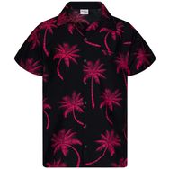 King Kameha Funky Hawaii Kısa Kol Ön Cepli Palmiye Siyah Kırmızı Erkek Gömlek