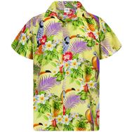 King Kameha Funky Hawaii Kısa Kol Ön Cepli Papağan Kakadu Açık Sarı Erkek Gömlek