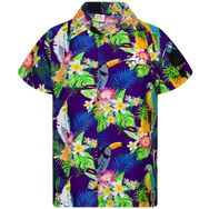 King Kameha Funky Hawaii Kısa Kol Ön Cepli Papağan Kakadu Mor Erkek Gömlek