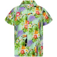 King Kameha Funky Hawaii Kısa Kol Ön Cepli Papağan Kakadu Nane Yeşili Erkek Gömlek