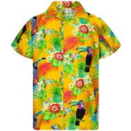 King Kameha Funky Hawaii Kısa Kol Ön Cepli Papağan Kakadu Sarısı Erkek Gömlek