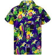 King Kameha Funky Hawaii Kısa Kol Ön Cepli Papağan Koyu Mavi Erkek Gömlek