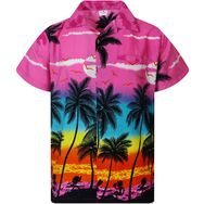 King Kameha Funky Hawaii Kısa Kol Ön Cepli Şık Çiçekli Baskılı Pembe Erkek Gömlek