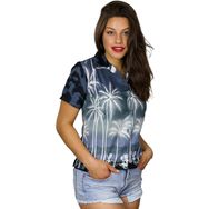 King Kameha Funky Hawaii Ön Cepli Kısa Kol Baskılı Beach Negatif Siyah Kadın Gömlek