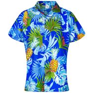 King Kameha Funky Hawaii Ön Cepli Kısa Kol Baskılı Mavi Pineapple Leaves Blue Kadın Gömlek