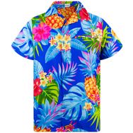 King Kameha Funky Hawaii Şık Kısa Kol Ön Cepli Ananas Mavisi Erkek Gömlek