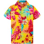 King Kameha Funky Hawaii Şık Kısa Kol Ön Cepli Ananas Sarı Erkek Gömlek