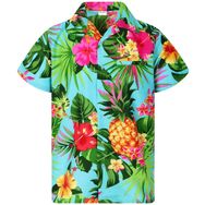 King Kameha Funky Hawaii Şık Kısa Kol Ön Cepli Ananas Turkuaz Erkek Gömlek