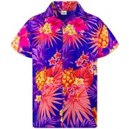 King Kameha Funky Hawaii Şık Kısa Kol Ön Cepli Çam Elması Koyu Mavi Erkek Gömlek