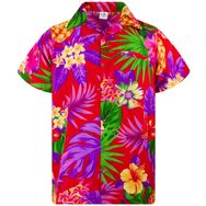 King Kameha Funky Hawaii Şık Kısa Kol Ön Cepli Pineapple Kırmızı Erkek Gömlek