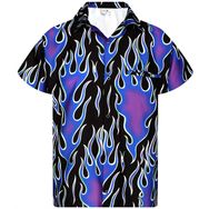King Kameha Funky Hawaii Style Rockn Roll Alevli Kısa Kol Flames Wild Deisng Mor Erkek Gömlek