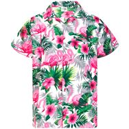 King Kameha Hawaii Kısa Kol Düğmeli Çiçekli Flamingo Beyaz Pembe Erkek Gömlek