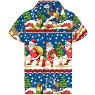 King Kameha Hawaii Kısa Kol Düğmeli Noel Mavi Erkek Gömlek