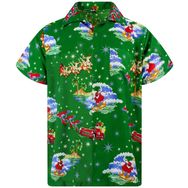 King Kameha Hawaii Kısa Kol Düğmeli Noel Yeşil Erkek Gömlek