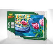 King Of Puzzle Pembe Laleler ve Gondol Venedik 3000 Parça Puzzle