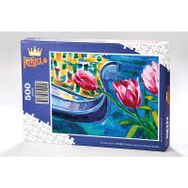 King Of Puzzle Pembe Laleler ve Gondol Venedik 500 Parça Puzzle