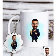 Kişiye Özel Anahtarlık ve Erkek Hakim Karikatürlü Beyaz Kupa