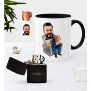 Kişiye Özel Baba Oğul Karikatürlü Siyah 1 Kupa Bardak