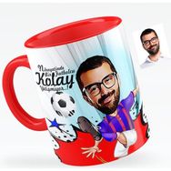 Kişiye Özel Bay Futbolcu Bordo Mavi Karikatürlü Kırmızı 1 Kupa Bardak