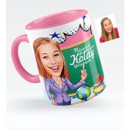 Kişiye Özel Bayan Öğretmen Karikatürlü Pembe 1 Kupa Bardak