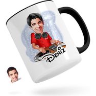 Kişiye Özel Erkek Dj Karikatürlü Siyah Kupa Bardak