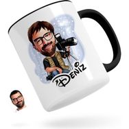Kişiye Özel Erkek Profesyonel Fotoğrafçı Karikatürlü Siyah Kupa Bardak