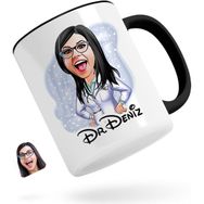 Kişiye Özel Kadın Doktor Karikatürlü Siyah Kupa Bardak