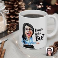 Kişiye Özel Kadın Kimin Aşkı Bu Karikatürlü Beyaz Kupa Bardak