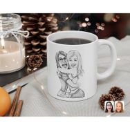 Kişiye Özel Karakalem Kız Kardeşler Karikatürlü Beyaz Kupa