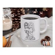Kişiye Özel Karakalem Kız Kardeşler Karikatürlü Beyaz Kupa