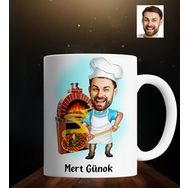 Kişiye Özel Kebapçı Karikatürlü Beyaz Kupa Bardak