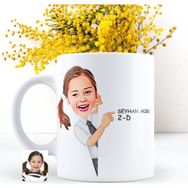 Kişiye Özel Kız Öğrenci Karikatürlü Beyaz Kupa Bardak