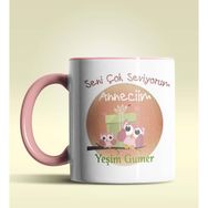 Kişiye Özel Seviyorum Anneciğim 3 Tasarımlı Pembe Kupa Bardak