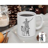 Kişiye Özel Tam Boy Karakalem Baba Ve Oğullar Karikatürlü Beyaz Kupa Bardak