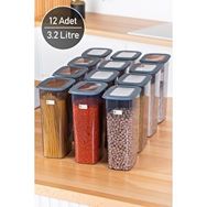 Kitchen Life Etiketli 12 Adet Jumbo Boy Moly Dikdörtgen 3200 ml Saklama Kabı Seti