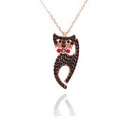 Kolyecim Kedi Rose Siyah Taşlı Gümüş Kolye