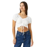 Koton 000 Kadın Beyaz Bağlama Detaylı Crop T-shirt