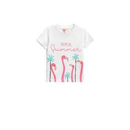 Koton 000 Kız Bebek Simli Beyaz Flamingo Baskılı Kısa Kollu Bisiklet Yaka T-shirt