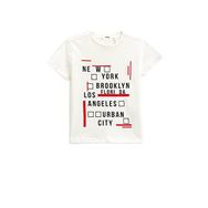 Koton 001 Erkek Çocuk Baskılı Kollu Bisiklet Yaka Pamuklu Kırık Beyaz T-shirt