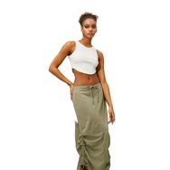 Koton 001 Kadın Kırık Beyaz Crop Atlet Bisiklet Yaka Fitilli Asimetrik Kesim T-shirt