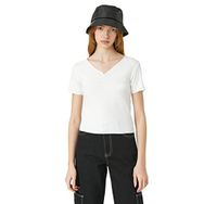 Koton 001 Kadın Kırık Beyaz Kısa Kollu V Yaka Viskoz Dar Kesim T-shirt