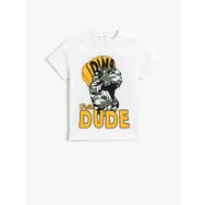 Koton 002 Erkek Çocuk Dinozor Baskılı Kısa Kollu Ekru T-shirt