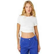 Koton 010 Kadın Crop Büzgülü Kısa Kollu Ekru T-shirt