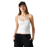 Koton 010 Kadın Ekru Pamuklu Atlet Dar Kesim Ribanalı Bisiklet Yaka T-shirt