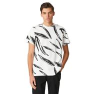 Koton 0D0 Erkek Beyaz Desenli Bisiklet Yaka Kısa Kollu Desenli T-shirt