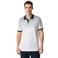 Koton 0D0 Erkek Beyaz Desenli Polo Yaka Düğmeli Dar Kesim Soyut Baskı Detaylı T-shirt
